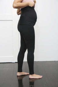 Maternity activewear. A shot of the goodbody goodmommy maternity leggings with support from the side view.